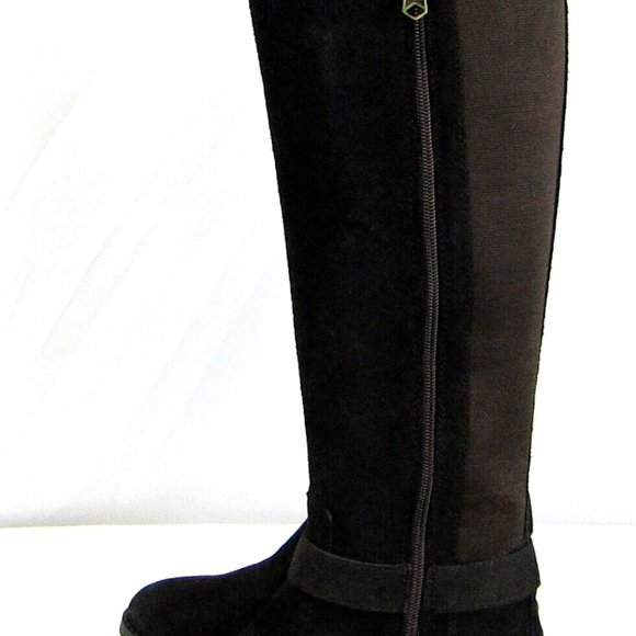 NEW DONALD J PLINER Brown Suede Stretch Buckle Small Heel Knee High Boots 9.5 M - Picture 3 of 8